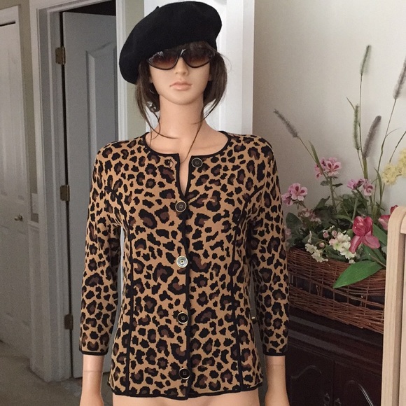 Jones New York cheetah animal print cardigan - Picture 2 of 10